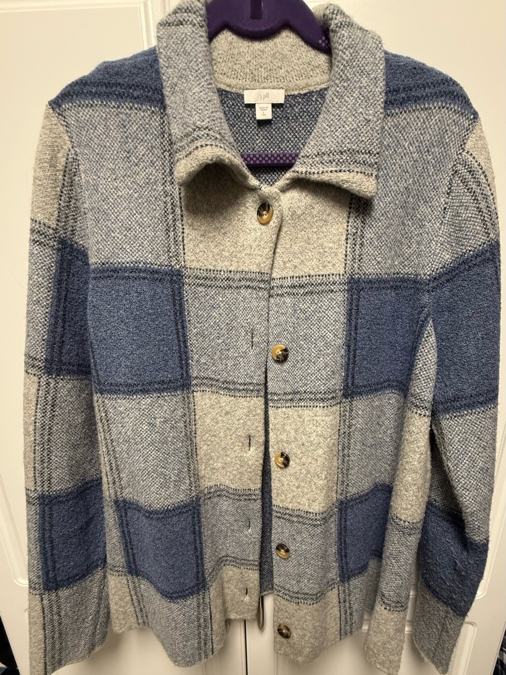 J. Jill Blue & Gray Plaid Button-Front Cardigan Jacket